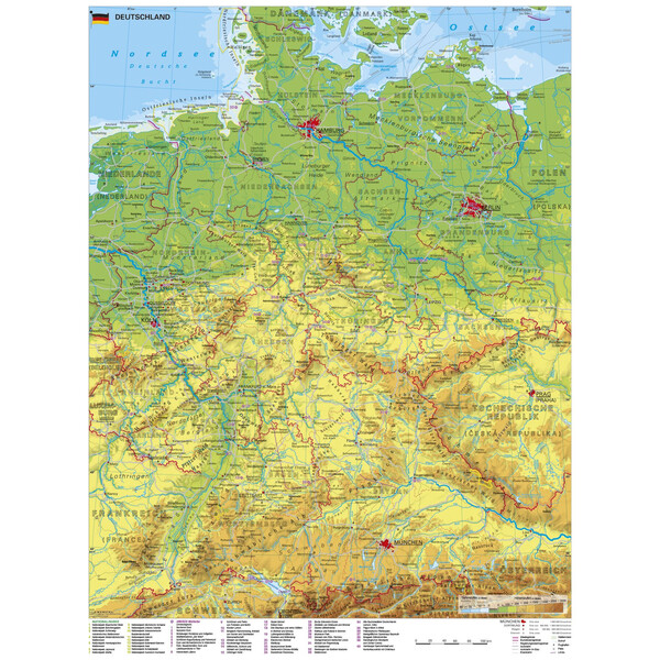 Carte géographique Stiefel L'Allemagne et les sites classés au patrimoine mondial de l'UNESCO