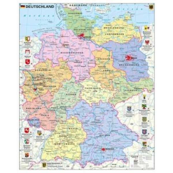 Carte géographique Stiefel Deutschland politisch mit Wappen und Metallleisten