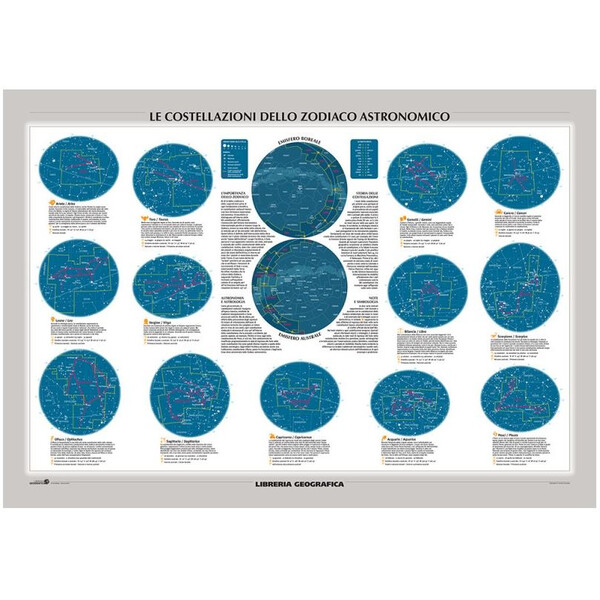 Affiche Libreria Geografica Il Cielo/ Le Costellazioni dello Zodiaco astronomico