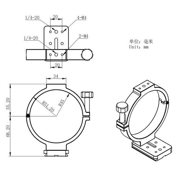 ZWO Adaptateur trépied pour caméra ASI refroidie 90mm