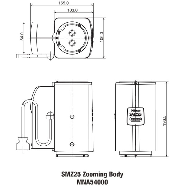 Nikon Stereokopf SMZ25, motorized, parallel optics, achromate, Zoom Head, bino, 6.3-157.5x, click stop, ratio 25:1, 15°