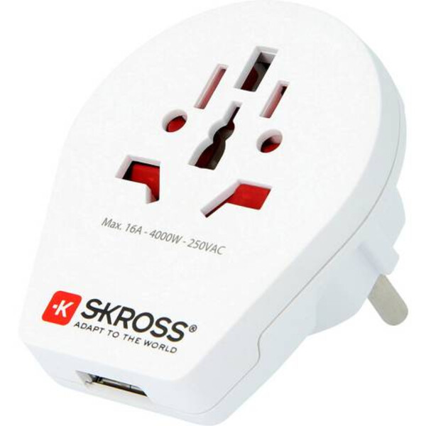 Skross Netzteil Reiseadapter World to Europe mit USB