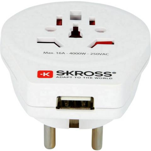 Skross Netzteil Reiseadapter World to Europe mit USB