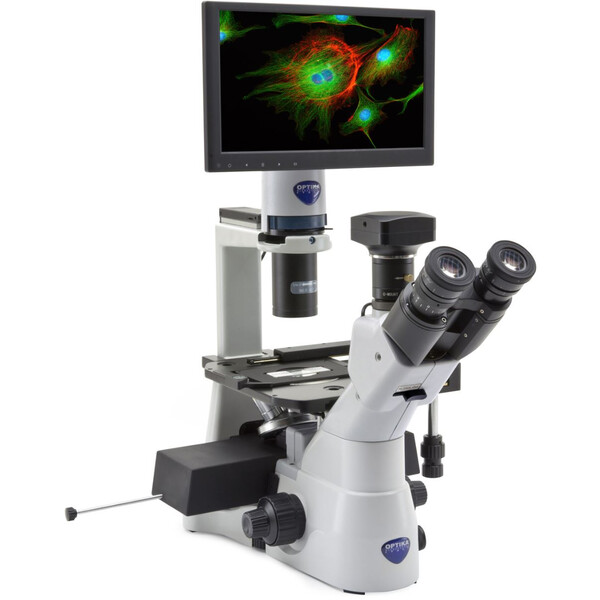 Optika Inverses Mikroskop IM-3LD4D, 6MP, 12" display, trino, IOS U-PLAN F, LED-FLUO, LWD, 400x, 4 empty filter slots