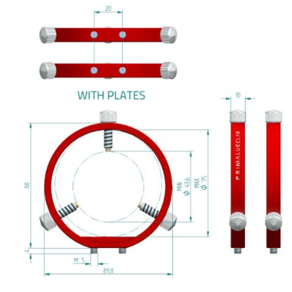 Colliers d'attache pour lunette de visée PrimaLuceLab PLUS 80mm