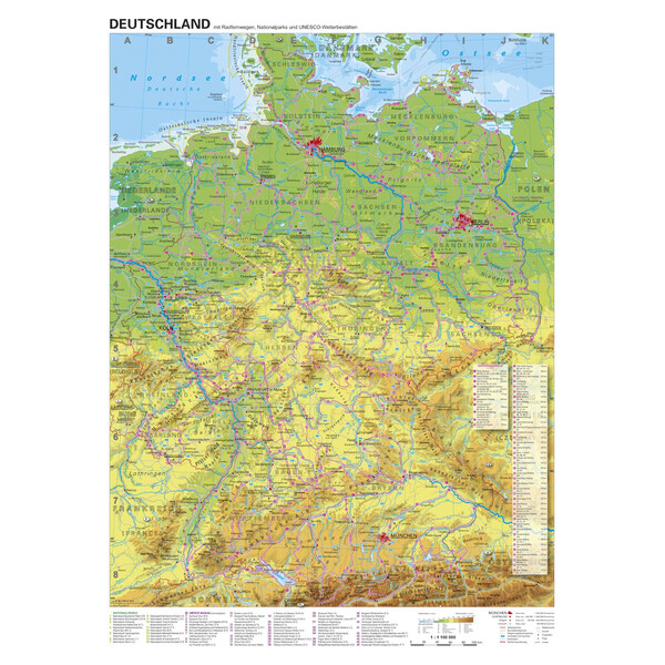 Carte géographique Stiefel Deutschland Radfernwege (68x98)