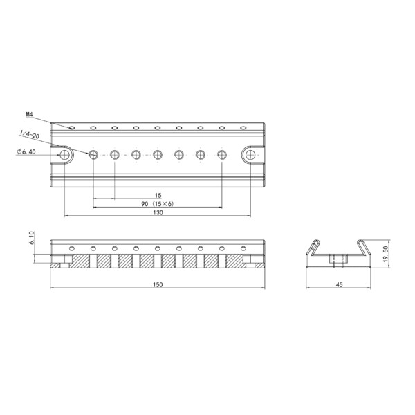 Omegon Chercheur Rail de montage pour 108/600 Quintuplet APO