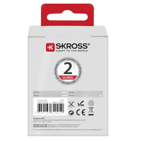 Alimentation électrique Skross Reiseadapter Europe to USA