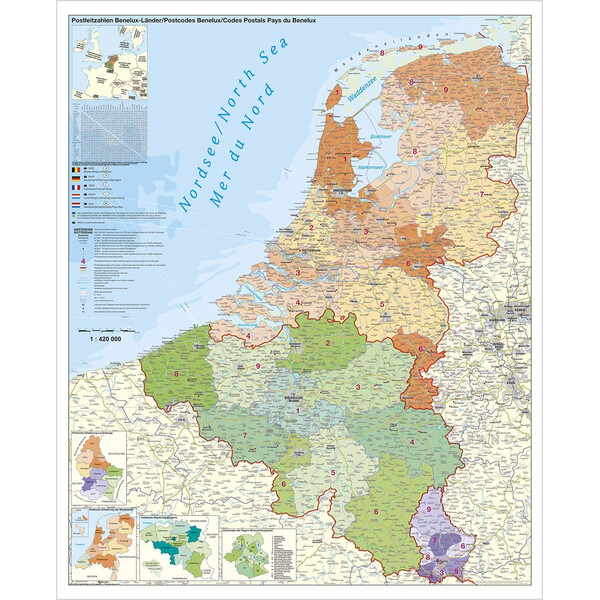 Carte régionale Stiefel Benelux mit Postleitzahlen (97x137)