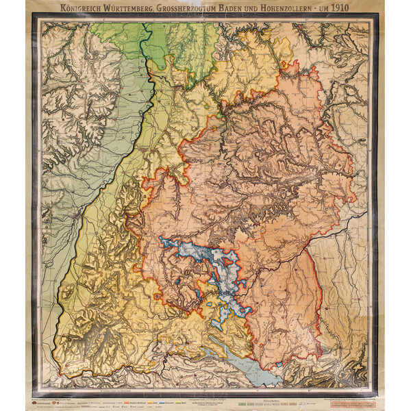 Carte régionale Kastanea Historische Baden-Württembergkarte von 1910 (85 x 96 cm)