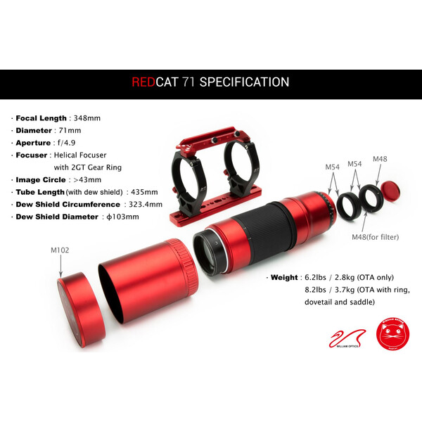 William Optics Apochromatischer Refraktor AP 71/350 RedCat 71 OTA