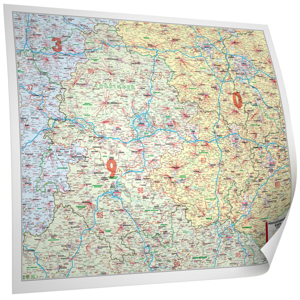 Carte régionale Bacher Verlag Postleitzahlenkarte Thüringen (112 x 94 cm)