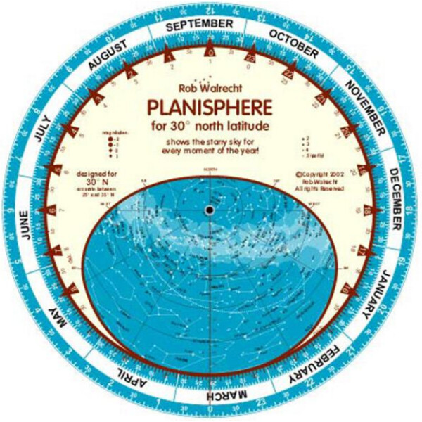 Rob Walrecht Sternkarte Planisphere 30°N 25cm