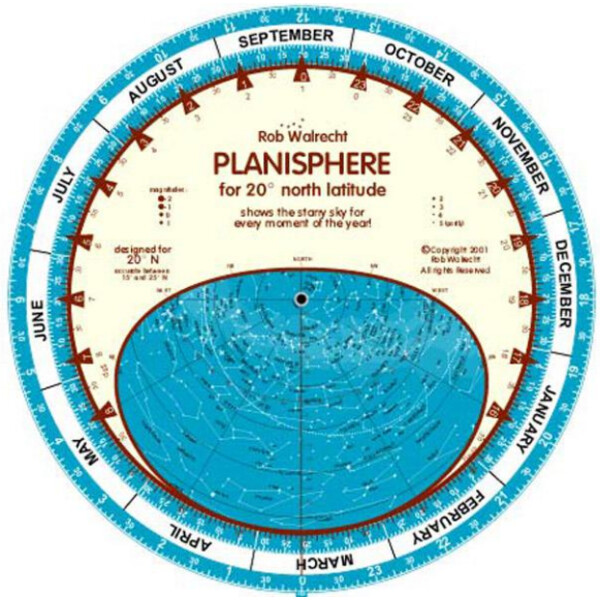 Rob Walrecht Sternkarte Planisphère 20°N 25cm