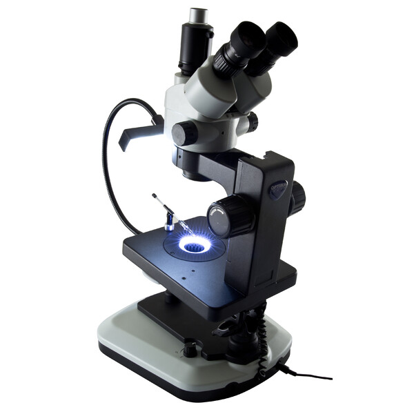 Microscope stéréo zoom Optika OPTIGEM-20 trino, BF, DF, Greenough, w.d. 100mm, 10x/21mm, 0,7x-4.5x