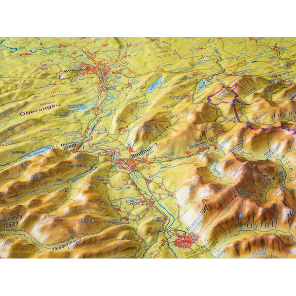 Georelief Regional-Karte Allgäu Bodensee 3D Reliefkarte (77 x 57 cm)