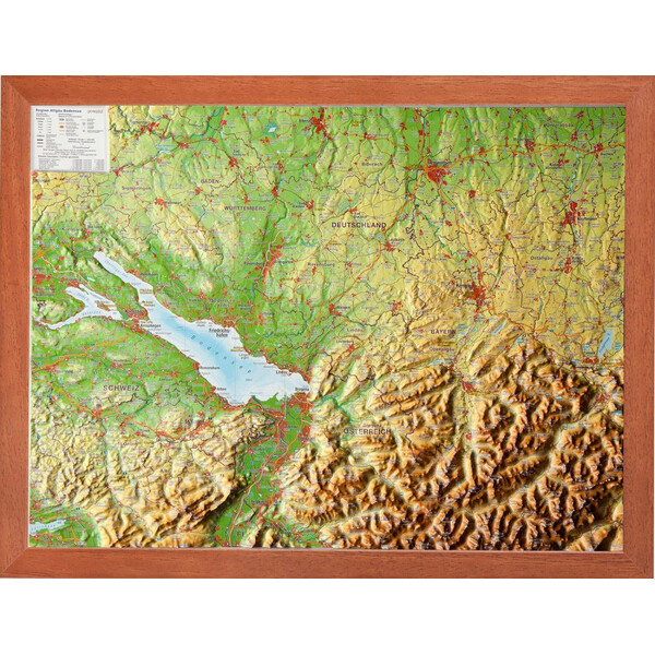 Georelief Carte Allgäu lac de Constance petit format, en relief 3D