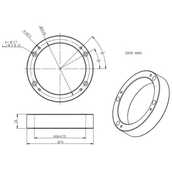 ZWO D70-M54F adapter