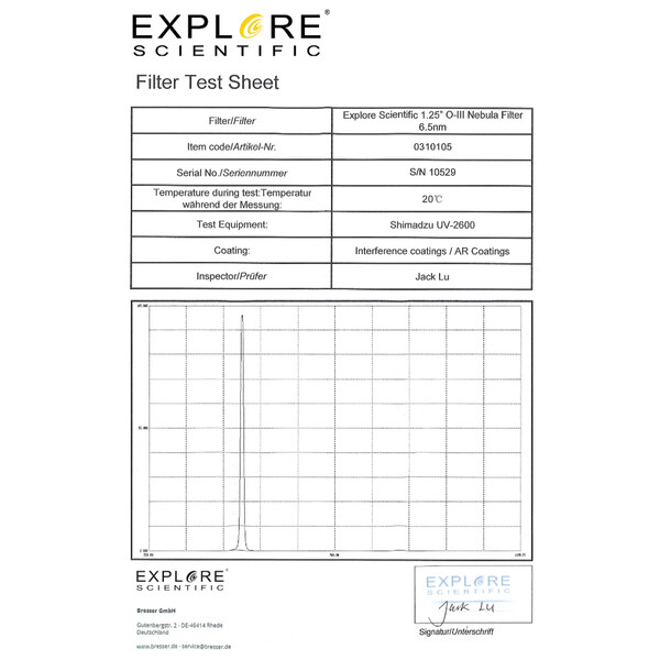 Filtre Explore Scientific OIII 6,5nm 1,25"