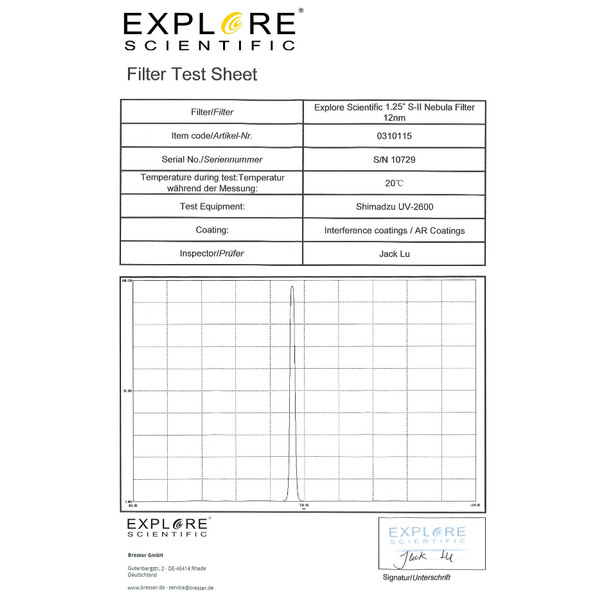 Filtre Explore Scientific SII 12nm 1,25"