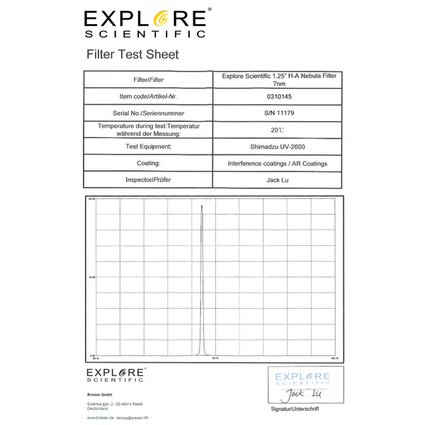 Filtre Explore Scientific H-alpha 7nm 1,25"