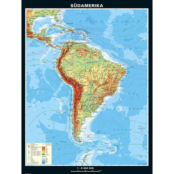 Carte des continents PONS Südamerika physisch (153 x 202 cm)