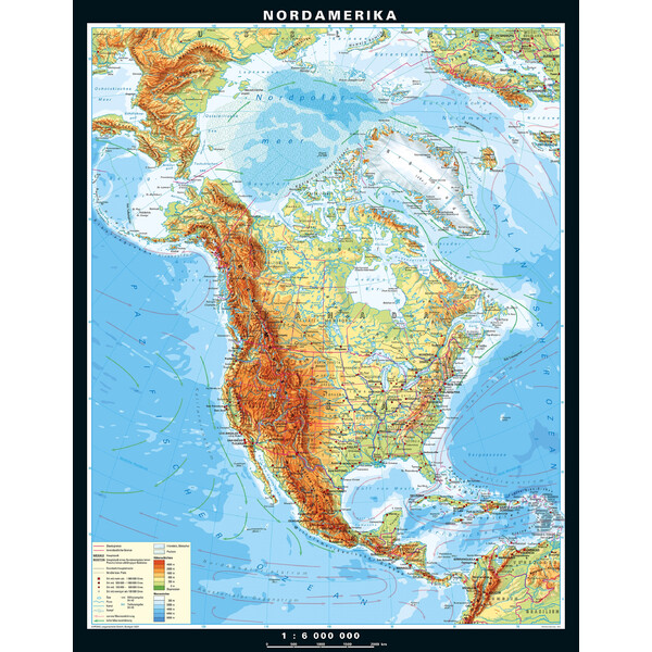 Carte des continents PONS Amérique du Nord physique (158 x 203 cm)
