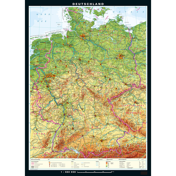 Carte géographique PONS Deutschland physisch und politisch (133 x 186 cm)