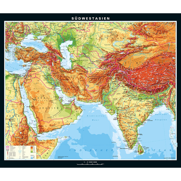 Carte régionale PONS Südwestasien physisch (205 x 172 cm)