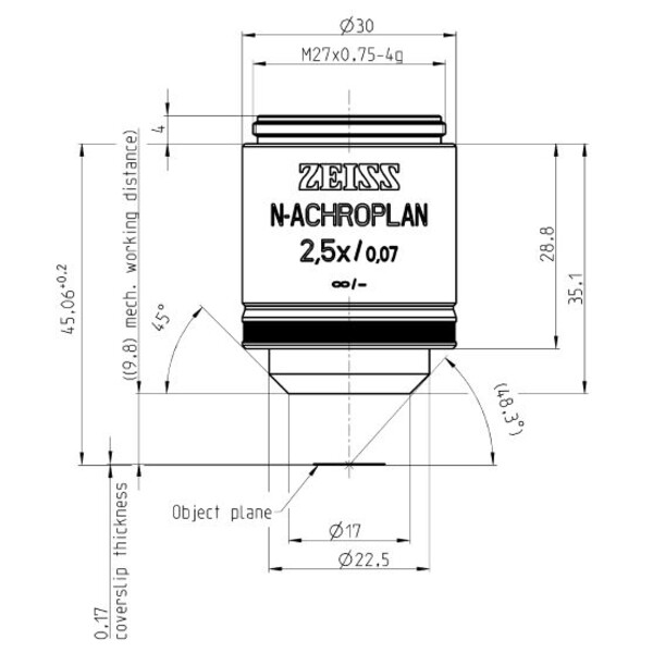 Objectif ZEISS Objektiv N-Achroplan 2,5x/0,07 M27