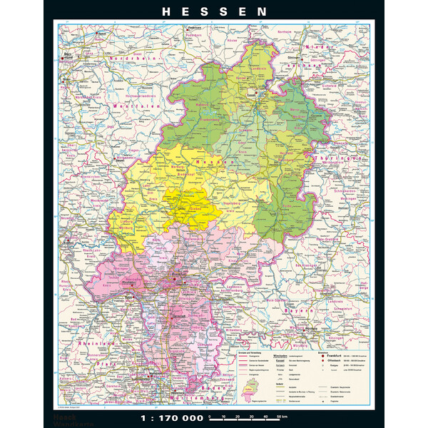 Carte régionale PONS Hessen physisch/politisch (148 x 183 cm)