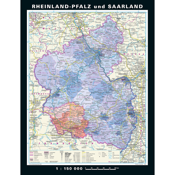 Carte régionale PONS Rheinland-Pfalz und Saarland physisch/politisch (148 x 193 cm)