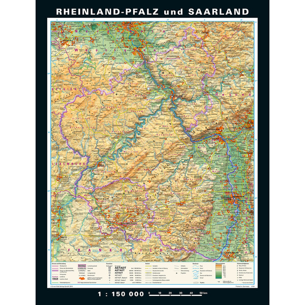 Carte régionale PONS Rheinland-Pfalz und Saarland physisch/politisch (148 x 193 cm)