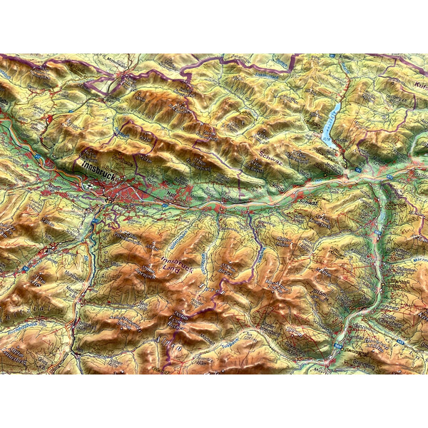 Carte régionale Georelief Tirol (78 x 58 cm) 3D Reliefkarte mit Holzrahmen