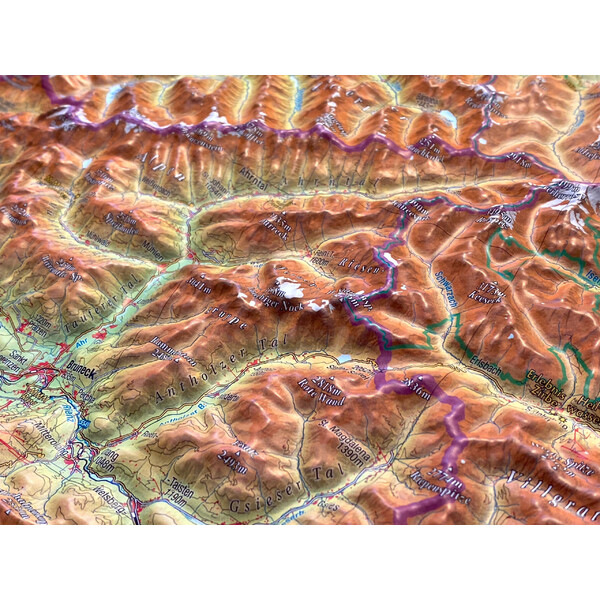 Georelief Regional-Karte Tirol (77 x 57 cm) 3D Reliefkarte mit Alu-Rahmen