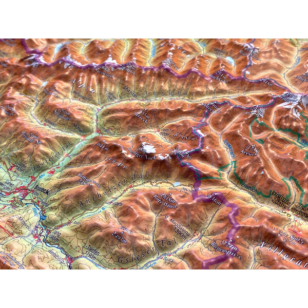 Georelief Regional-Karte Tirol (78 x 58 cm) 3D Reliefkarte mit Holzrahmen