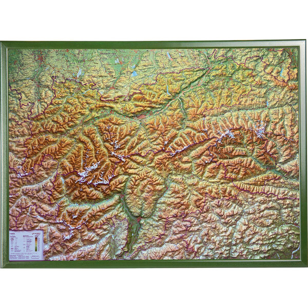 Georelief Carte en relief 3D du Tyrol (78 x 58 cm) avec cadre en bois
