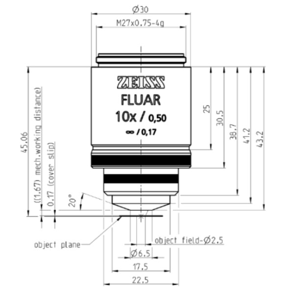 Objectif ZEISS Objektiv Fluar 10x/0,5, wd=1,6mm