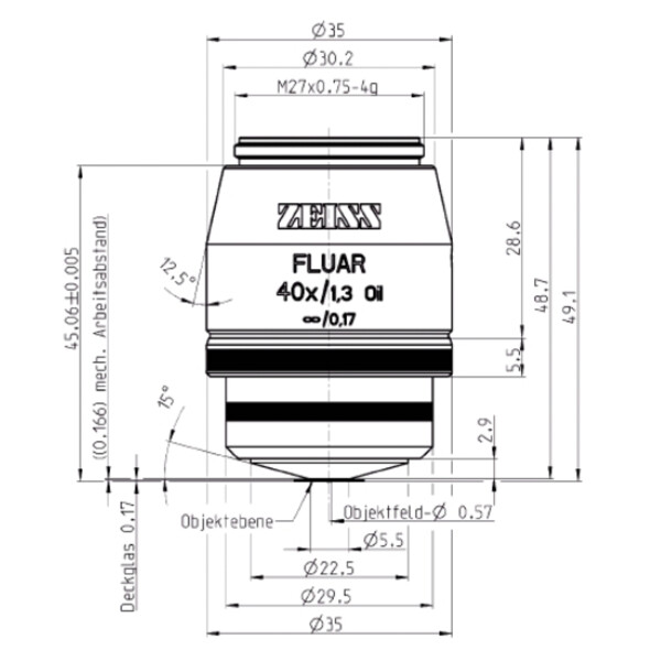 Objectif ZEISS Objektiv Fluar 40x/1,30 Oil incl., wd=0,16mm