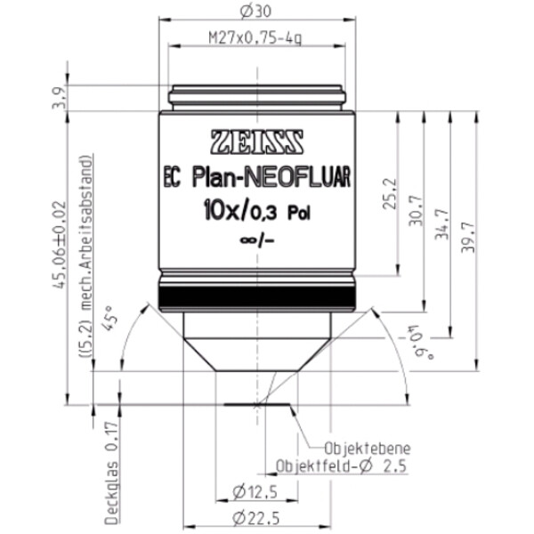 Objectif ZEISS Objektiv EC Plan-Neofluar, POL, 10x/0,3 Pol wd=5,2mm