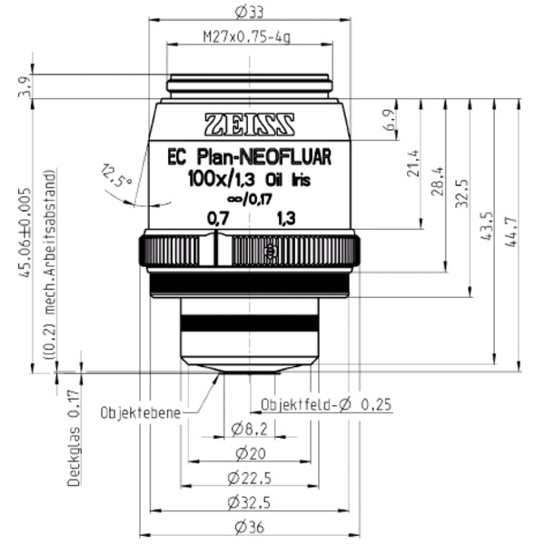 Objectif ZEISS Objektiv EC Plan-Neofluar, Iris, 100x/1,30 Oil,  wd=0,20mm