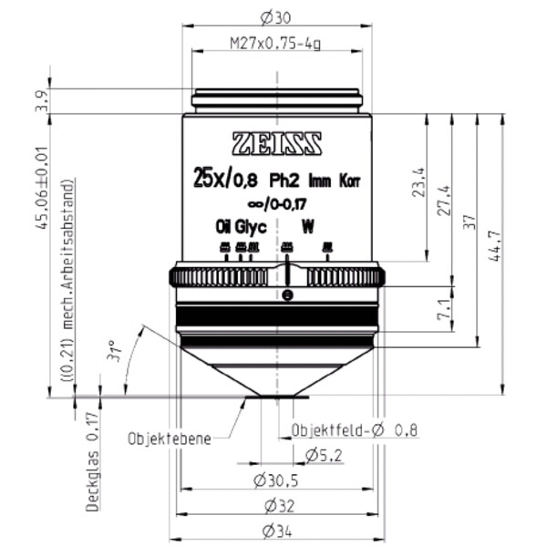 Objectif ZEISS Objektiv LCI Plan-Neofluar 25x/0,8 Imm Korr Ph2 wd=0,21mm