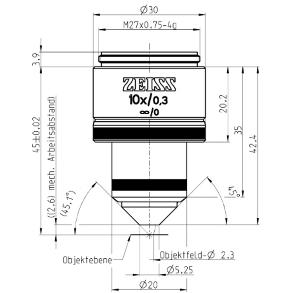 Objectif ZEISS Objektiv W N-Achroplan 10x/0,3 wd=2,6mm