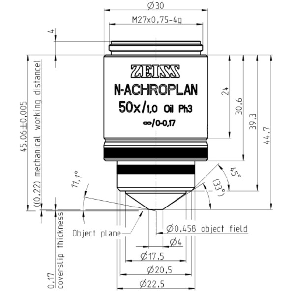 ZEISS Objektiv N-Achroplan 50x/1,0 Oil Ph3 wd=0,22mm