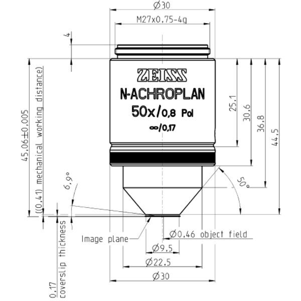 Objectif ZEISS Objektiv N-Achroplan 50x/0,8 Pol wd=0,41mm