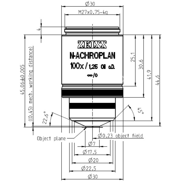 ZEISS Objektiv N-Achroplan 100x/1,25 Oil D=0 wd=0,45mm