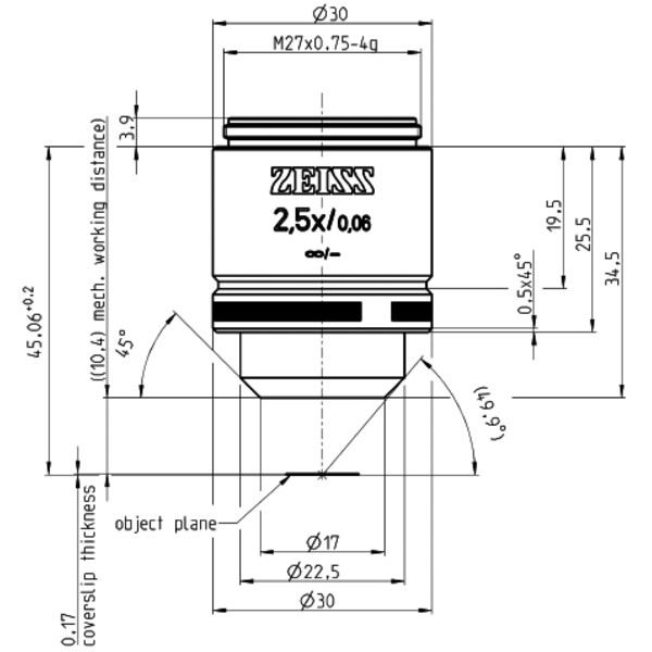 Objectif ZEISS Objektiv A-Plan 2,5x/0,06 wd=10,4mm