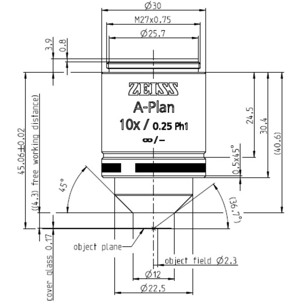 ZEISS Objektiv A-Plan 10x/0,25 Ph1 wd=4,3mm