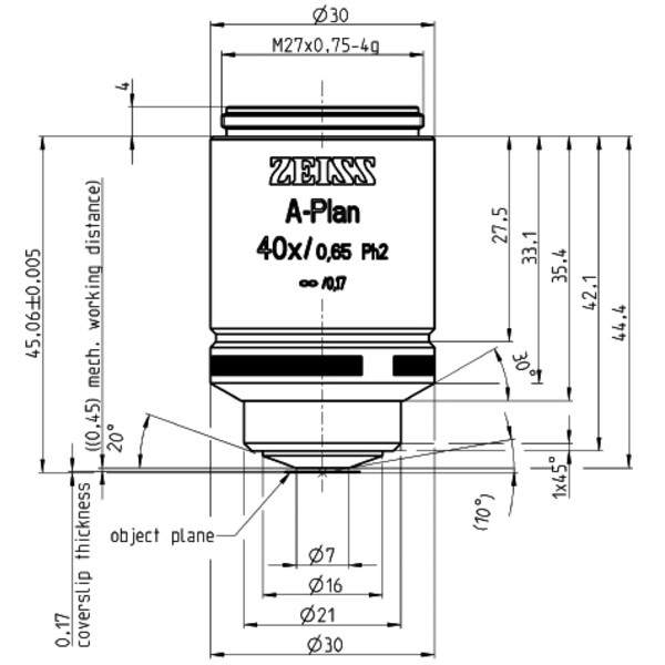 ZEISS Objektiv A-Plan 40x/0,65 Ph2 wd=a=0,45mm