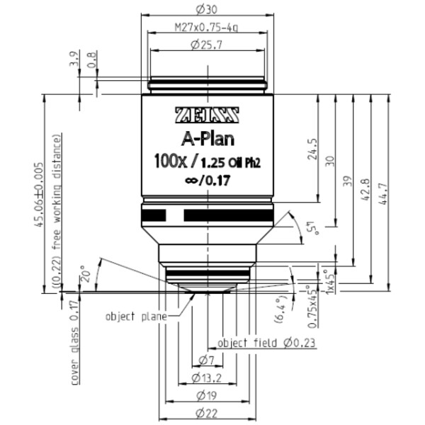 Objectif ZEISS Objektiv A-Plan 100x/1,25 Oil Ph2 wd=0,22mm